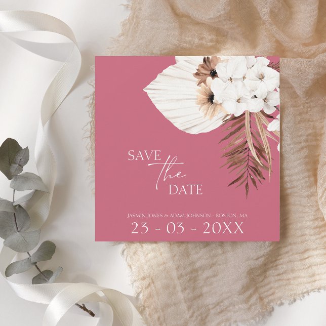 Magenta Boho Pampas Grass White Floral Save The Date (Creator Uploaded)