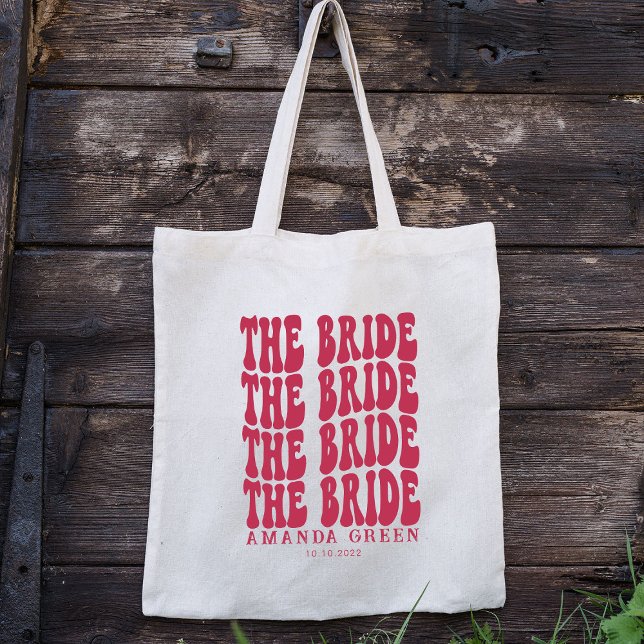 Magenta Boho Trendy Boho Retro Personalized Bride Tote Bag (Creator Uploaded)