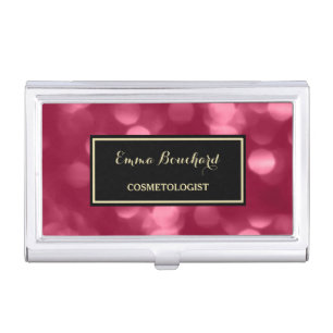Magenta Bokeh Cosmetologist Case For Business Cards