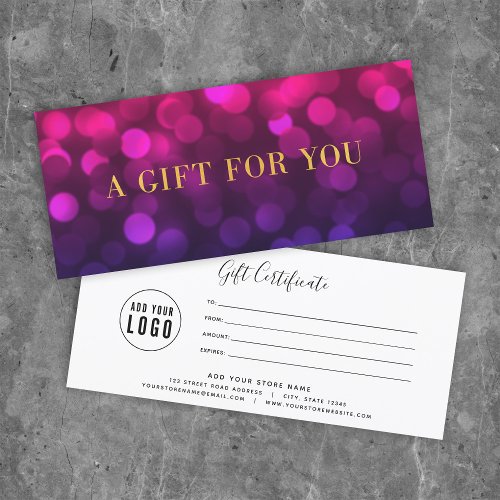 Magenta Bokeh Lights Faux Gold Gift Certificate