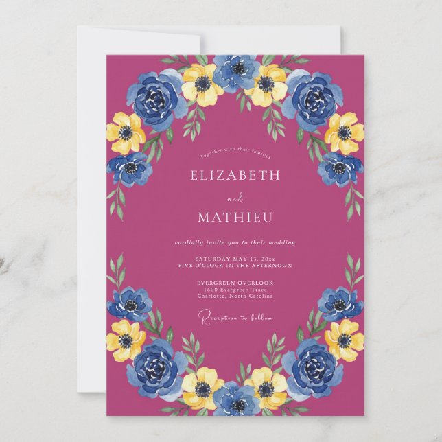 Magenta Bold Floral Wedding Invitation (Front)
