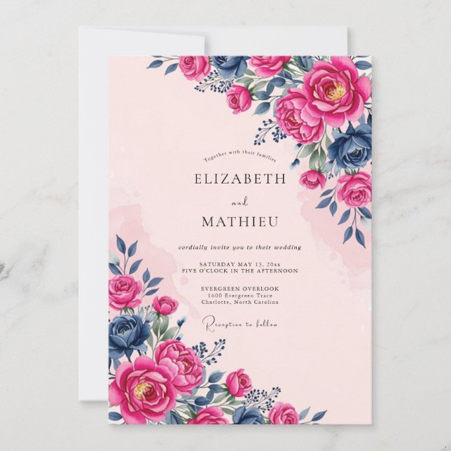 Magenta Bold Spring Wedding Invitation (Front)