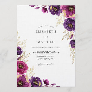 Magenta Botanical Brushstroke Wedding Invitation