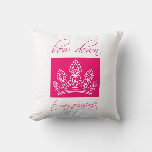 Magenta Bow Down to Me Peasants Crown Throw Pillow