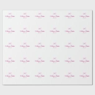 magenta bow name monogram scribble illustration  wrapping paper