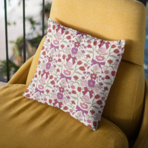 Magenta Bows and Blossoms Boho Throw Pillow