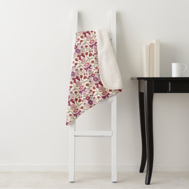Magenta Bows and Blossoms Rustic Sherpa Blanket (In Situ)