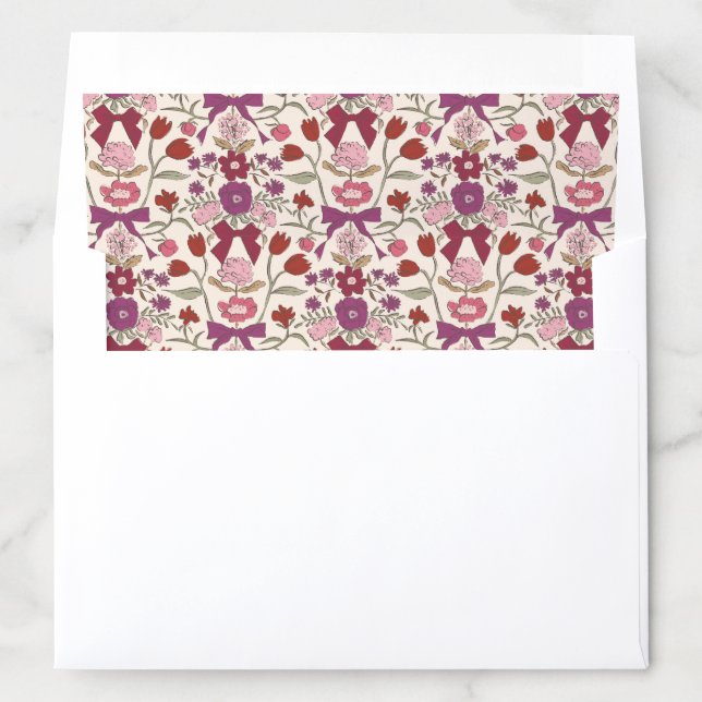 Magenta Bows and Blossoms Rustic Wedding Envelope Liner (In Envelope)