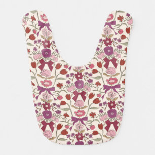 Magenta Bows and Flowers Baby Bib