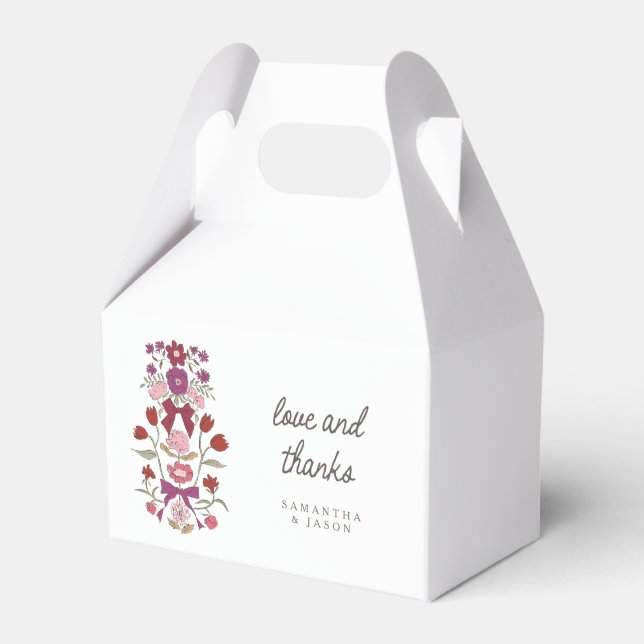 Magenta Bows Florals Wedding Favor Boxes (Front Side)