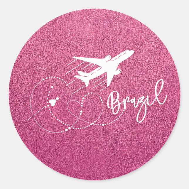 Magenta Brazil Passport Classic Round Sticker (Front)