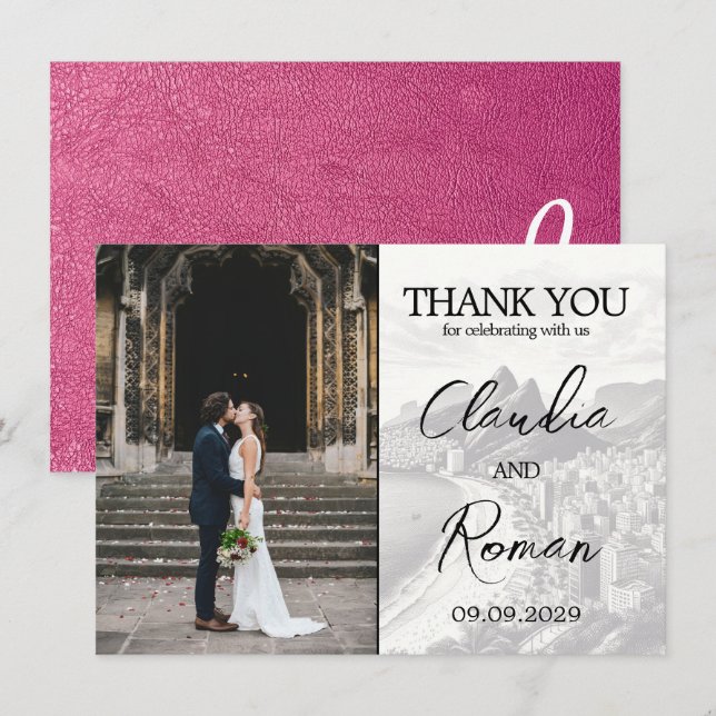 Magenta Brazil Passport Thank You Card (Front/Back)
