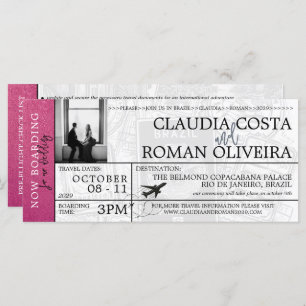 Magenta Brazil Wedding Boarding Pass Invitation
