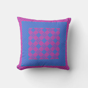 Magenta, Bright Blue Patchwork, Polka Dots Throw Pillow