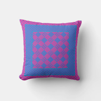 Magenta, Bright Blue Patchwork, Polka Dots Throw Pillow