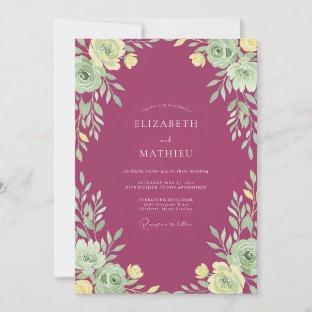 Magenta Brilliant Spring Wedding Invitation (Front)