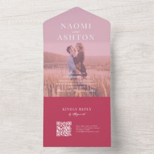 Magenta Brushed Overlay Wedding All In One Invitation