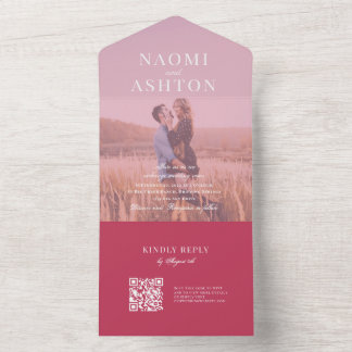 Magenta | Brushed Overlay Wedding All In One Invitation