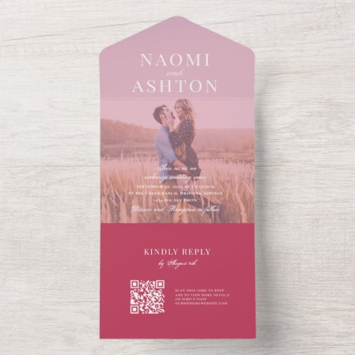 Magenta  Brushed Overlay Wedding All In One Invitation
