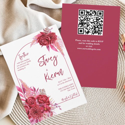 Magenta burgundy crimson roses wedding  invitation