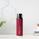 Magenta burgundy custom name script water bottle<br><div class="desc">Magenta,  burgundy background.  Personalize and add your name.   Orange handwritten style script.</div>