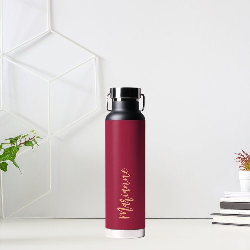 Magenta burgundy custom name script water bottle