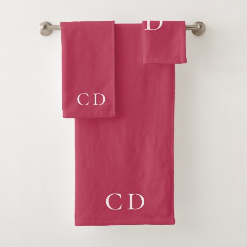 Magenta burgundy monogram initials minimalist bath towel set
