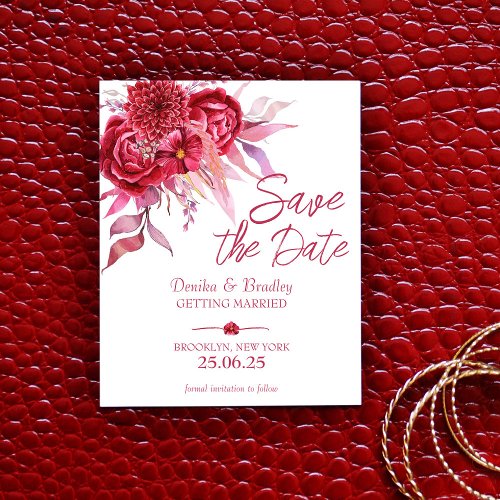 Magenta burgundy roses save the date budget invite