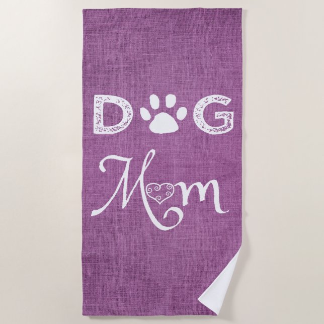 Magenta Burlap Dog Mom Beach Towel (Front)