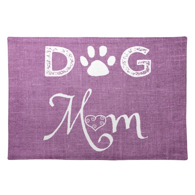 Magenta Burlap Dog Mom Cloth Placemat (Front)