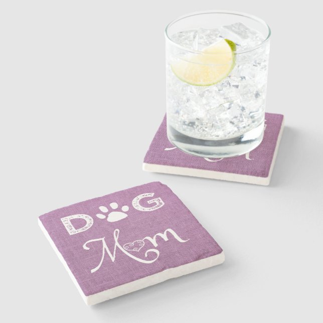 Magenta Burlap Dog Mom Coaster (Side)