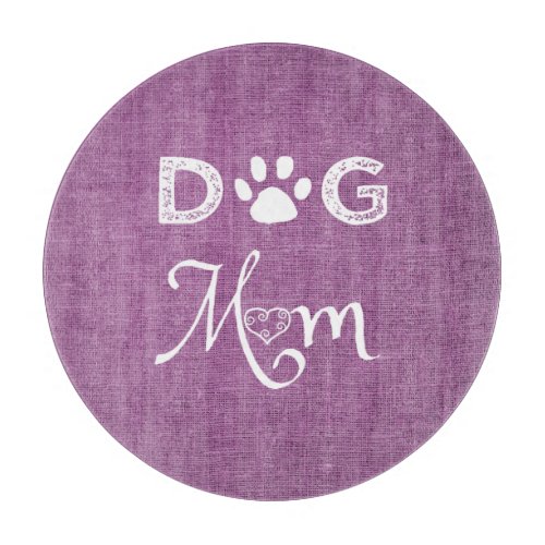 Magenta Burlap Dog Mom Cutting Board