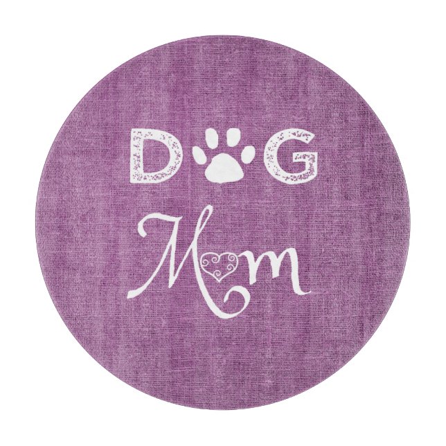 Magenta Burlap Dog Mom Cutting Board (Front)