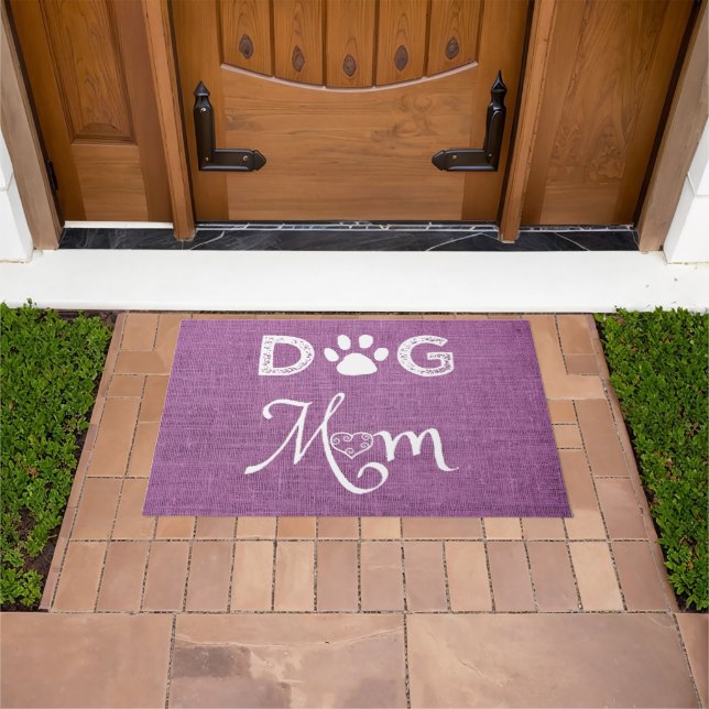 Magenta Burlap Dog Mom Door Mat (Outdoor)