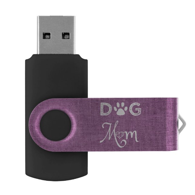 Magenta Burlap Dog Mom Flash Drive (Opened)