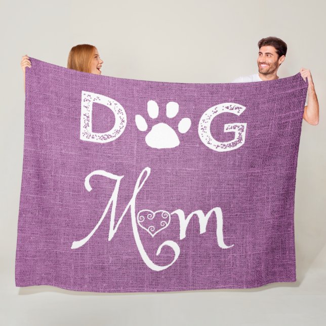 Magenta Burlap Dog Mom Fleece Blanket (In Situ)