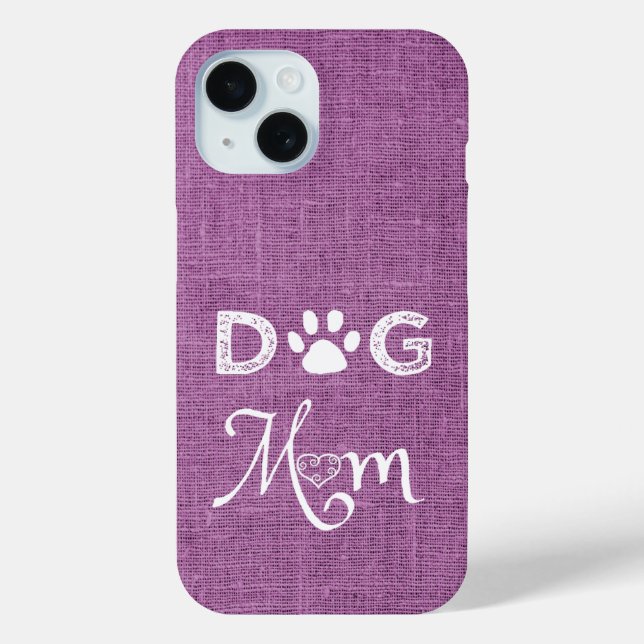 Magenta Burlap Dog Mom iPhone Case (Back)
