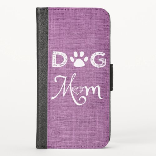 Magenta Burlap Dog Mom iPhone Wallet Case