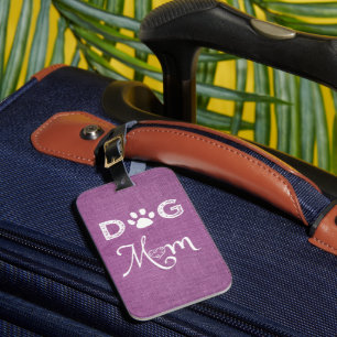 Magenta Burlap Dog Mom Luggage Tag