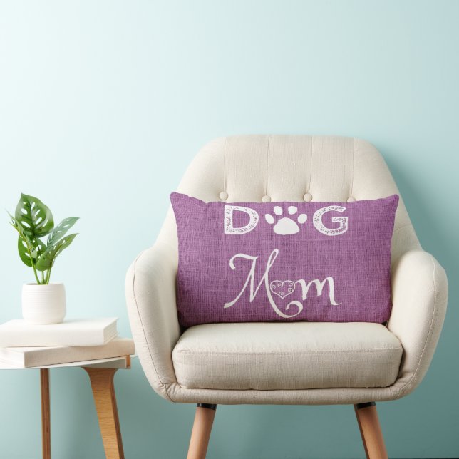 Magenta Burlap Dog Mom Lumbar Pillow (Chair)