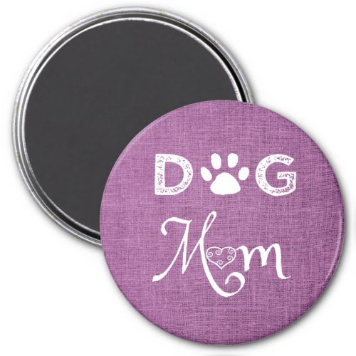 Magenta Burlap Dog Mom Magnet