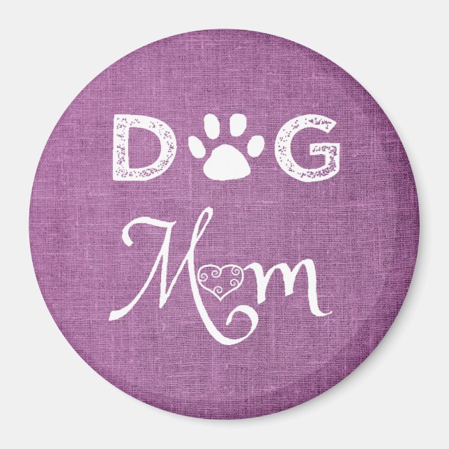 Magenta Burlap Dog Mom Magnet (Front)