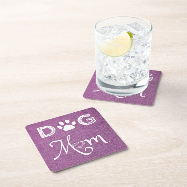 Magenta Burlap Dog Mom Paper Coaster (Insitu)