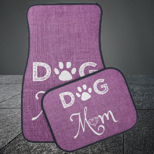 Magenta Burlap Dog Mom Set of Car Mats