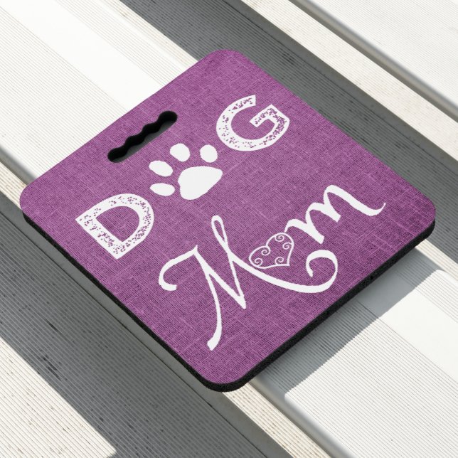 Magenta Burlap Dog Mom Stadium Seat Cushion (In Situ)