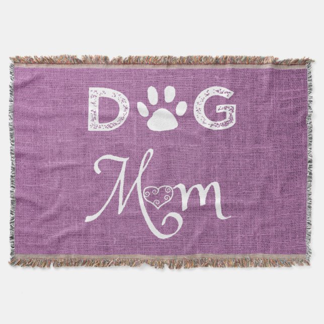Magenta Burlap Dog Mom Throw Blanket (Front)