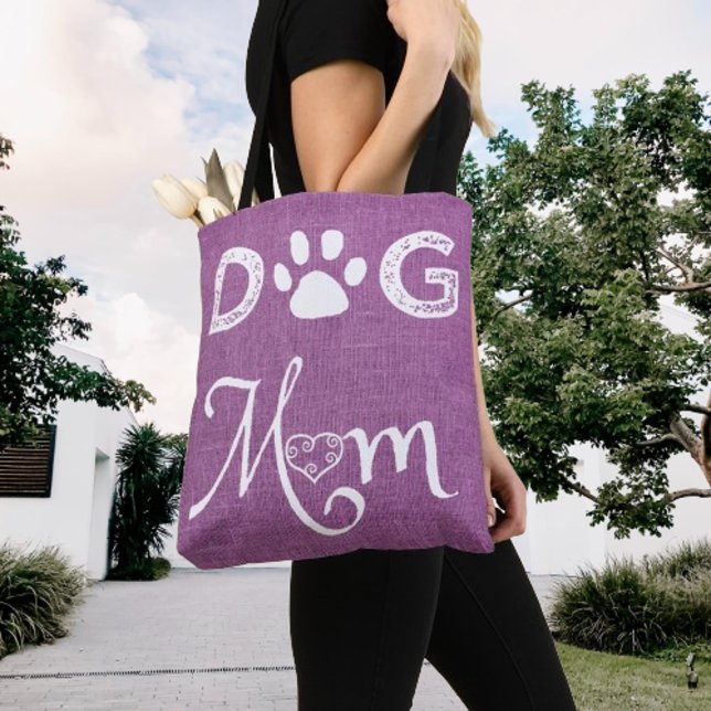 Magenta Burlap Dog Mom Tote Bag (Magenta Burlap Dog Mom Tote Bag)
