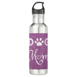 Magenta Burlap Dog Mom Water Bottle