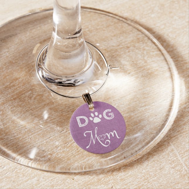 Magenta Burlap Dog Mom Wine Charm (In Situ)
