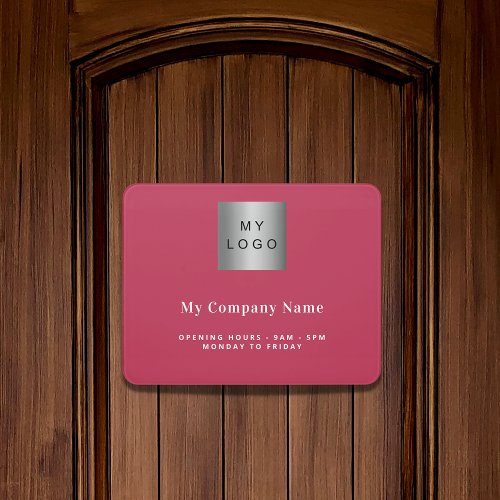 Magenta business logo name opening hours door sign